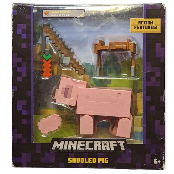 RARE NWT 2016 Mattel Minecraft Videogame Saddled Pig Action Figure Mojang Toy - Picture 1 of 6